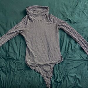 Striped Ribbed Turtleneck Long sleeve Bodysuit